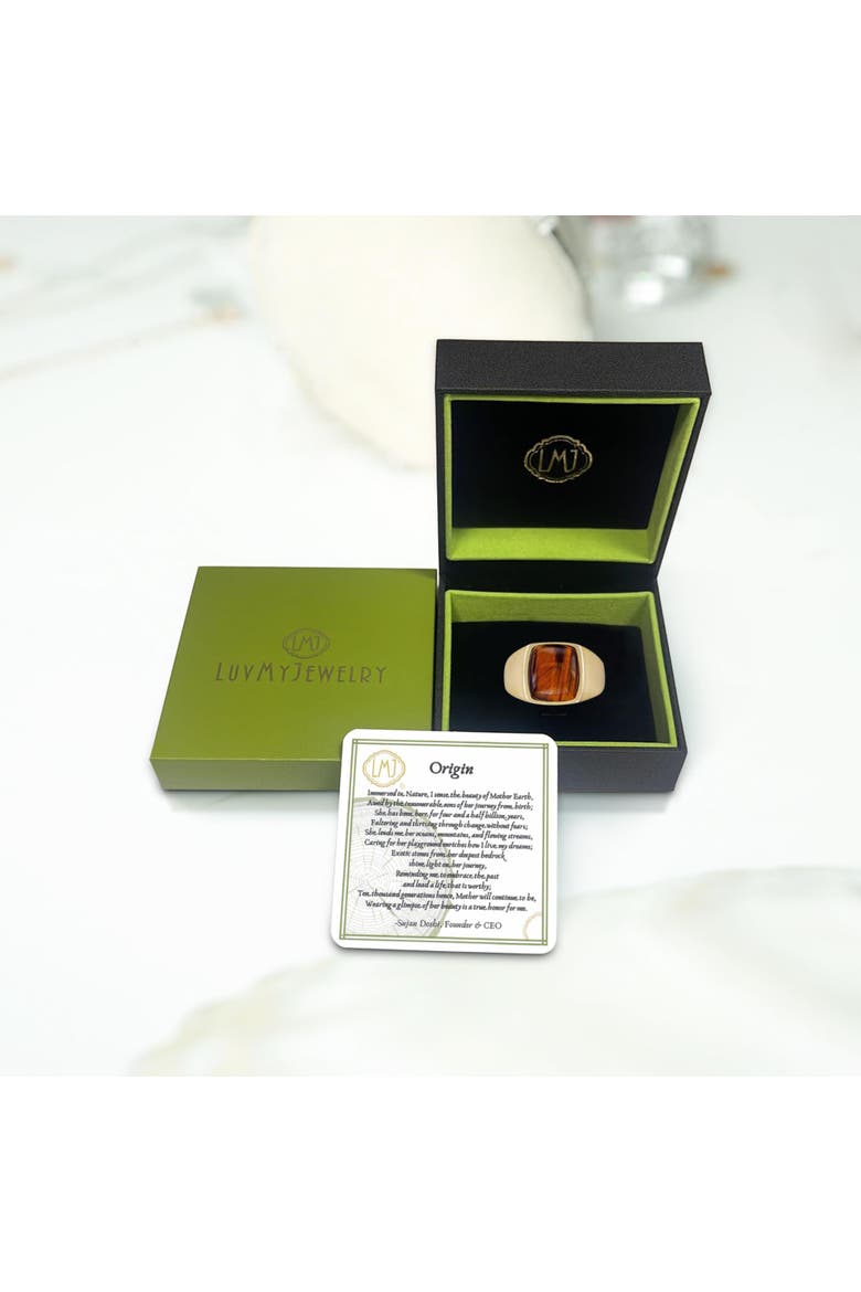 Chatoyant Yellow Tiger Eye Sterling Silver Men Signet Ring, Alternate, color, 14KT Gold Vermeil on Sterling