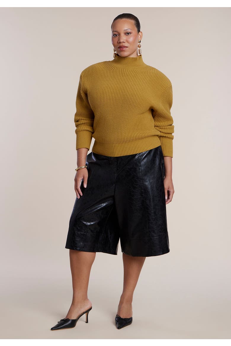 Textured Faux Leather Culotte, Main, color, BLACK ONYX