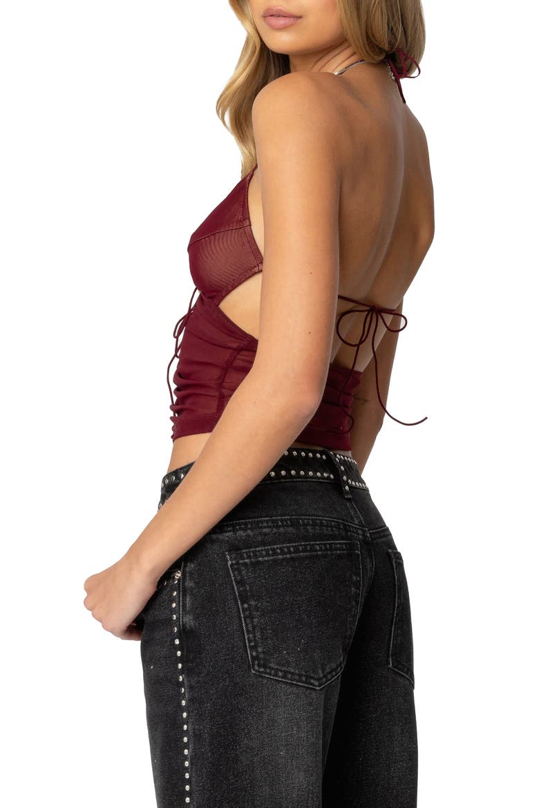 Strappy Ruched Mesh Camisole, Alternate, color, BURGUNDY