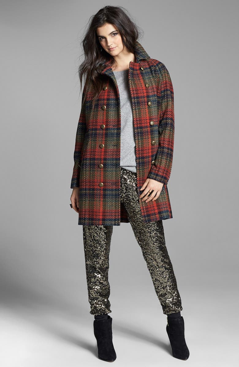 Free People Plaid Wool Peacoat, Alternate, color, 