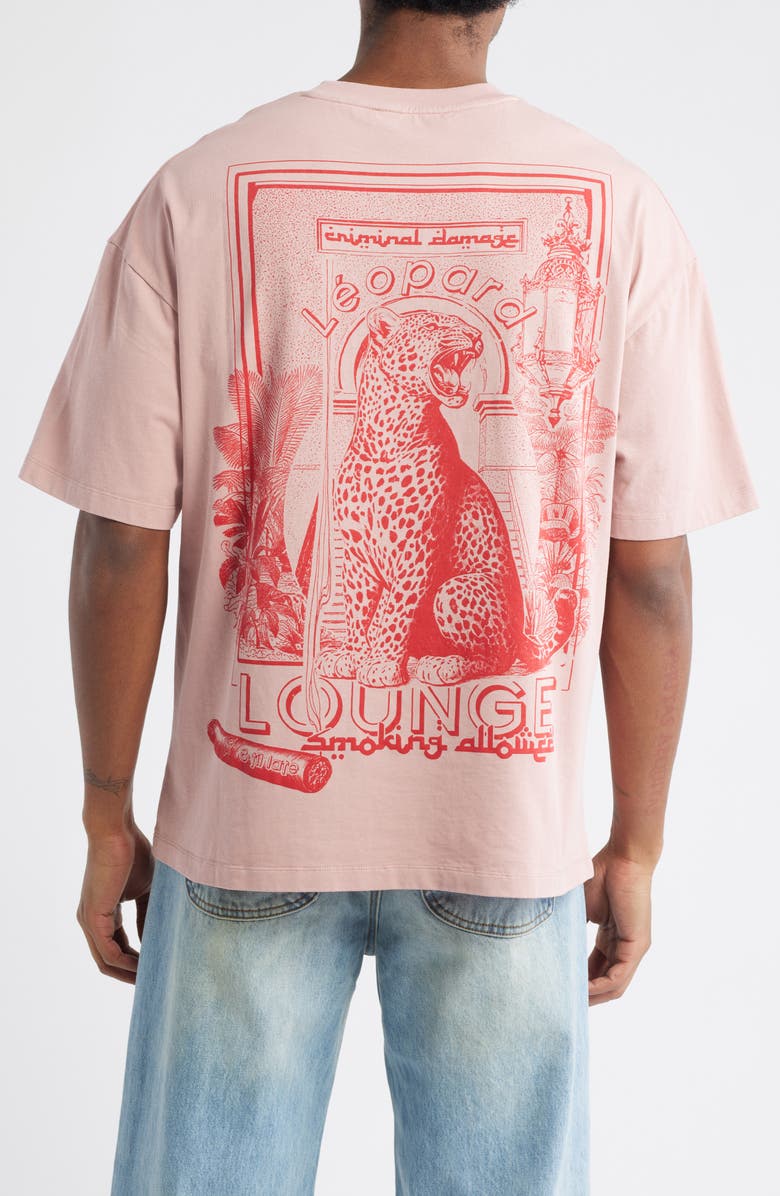 CRIMINAL DAMAGE Leopard Lounge Cotton T-Shirt, Alternate, color, Pink/Red