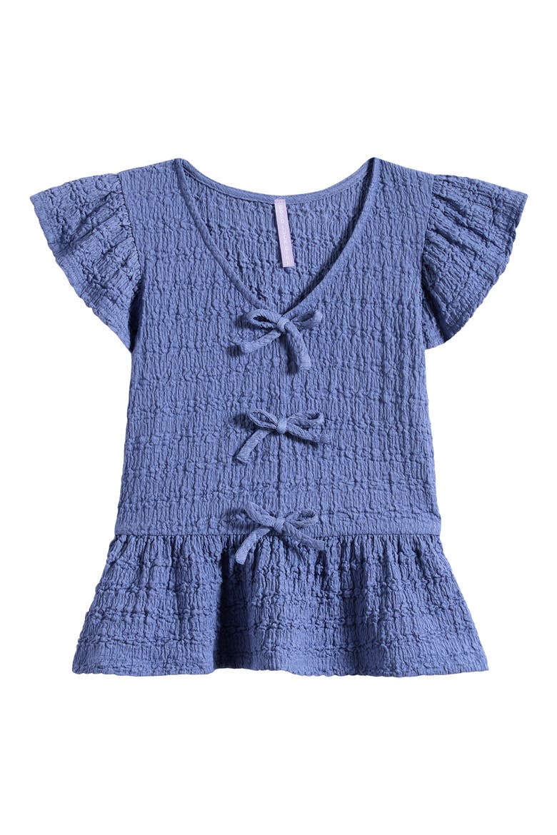 Kids' Flutter Sleeve Bow Trim Top, Main, color, DEEP SEA