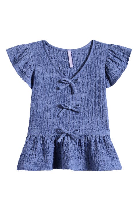 Kids' Flutter Sleeve Bow Trim Top (Big Kid)