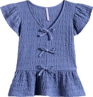 Good Luck Girl Kids' Flutter Sleeve Bow Trim Top