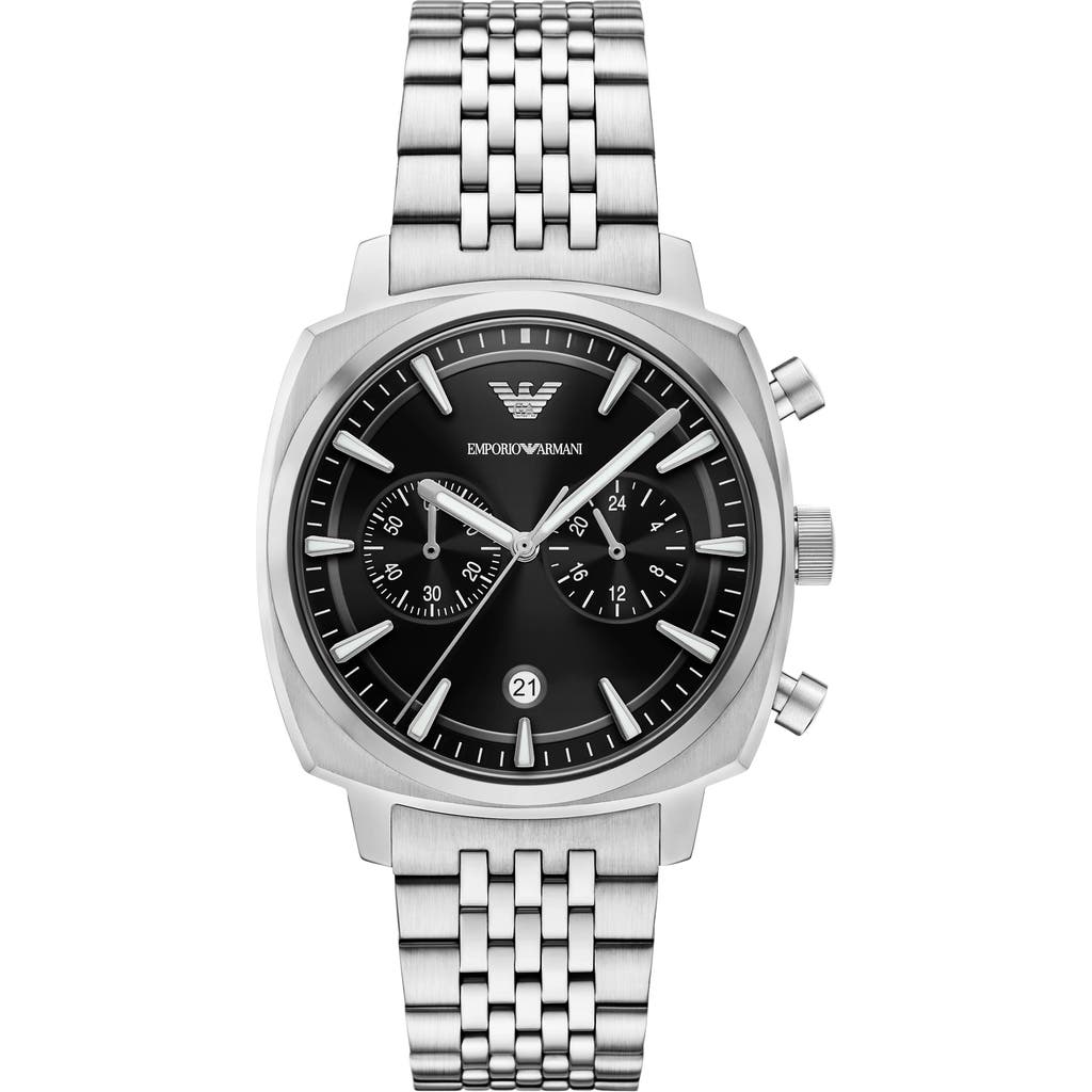Emporio Armani Chronograph Bracelet Watch, 40mm in Silver/black Dial at Nordstrom