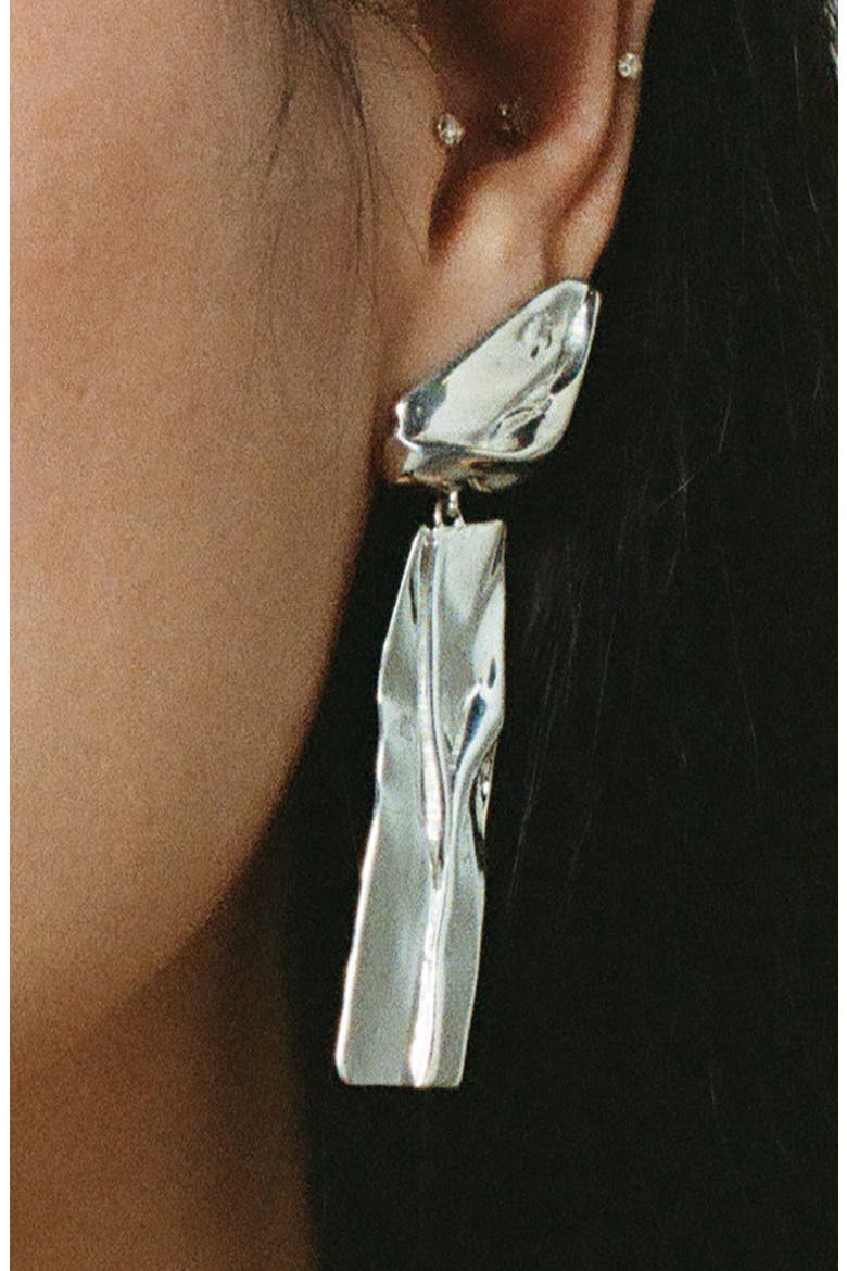 Crease Drop Earrings, Alternate, color, SILVER