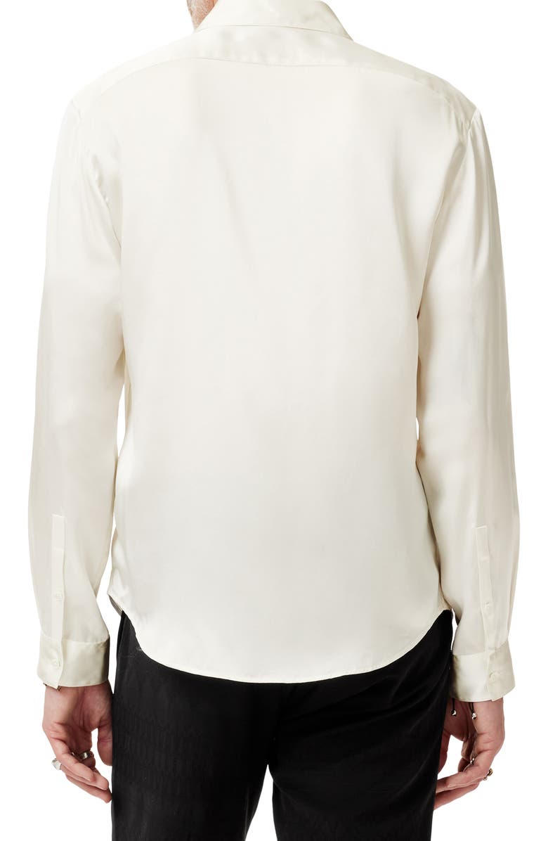 John Varvatos Pleated Front Silk Button-Up Shirt, Alternate, color, White