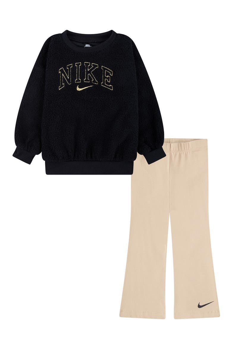 Kids' Swoosh Spirit Crewneck Sweatshirt & Leggings Set, Main, color, HEMP