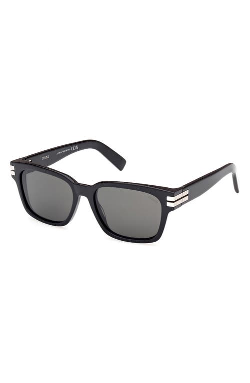 Zegna 55mm Polarized Rectangular Sunglasses In Black
