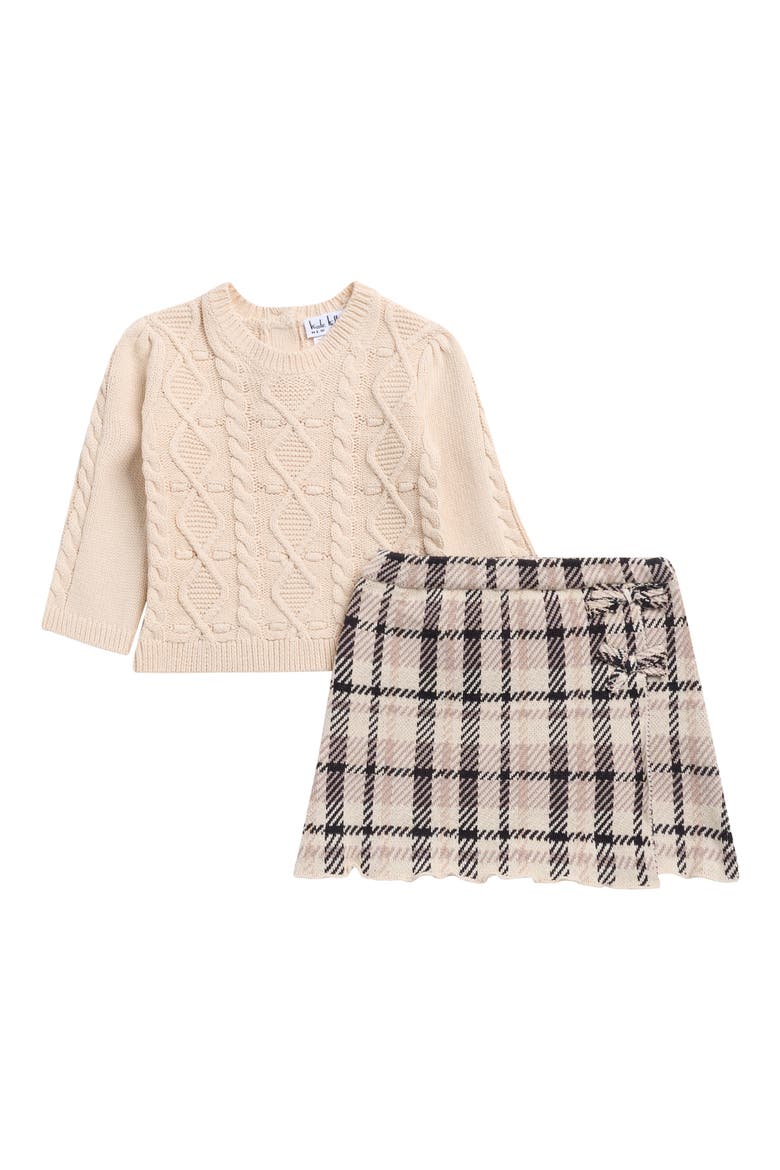 Kids' Crew Sweater & Plaid Skirt Set, Main, color, SAND DOLLAR