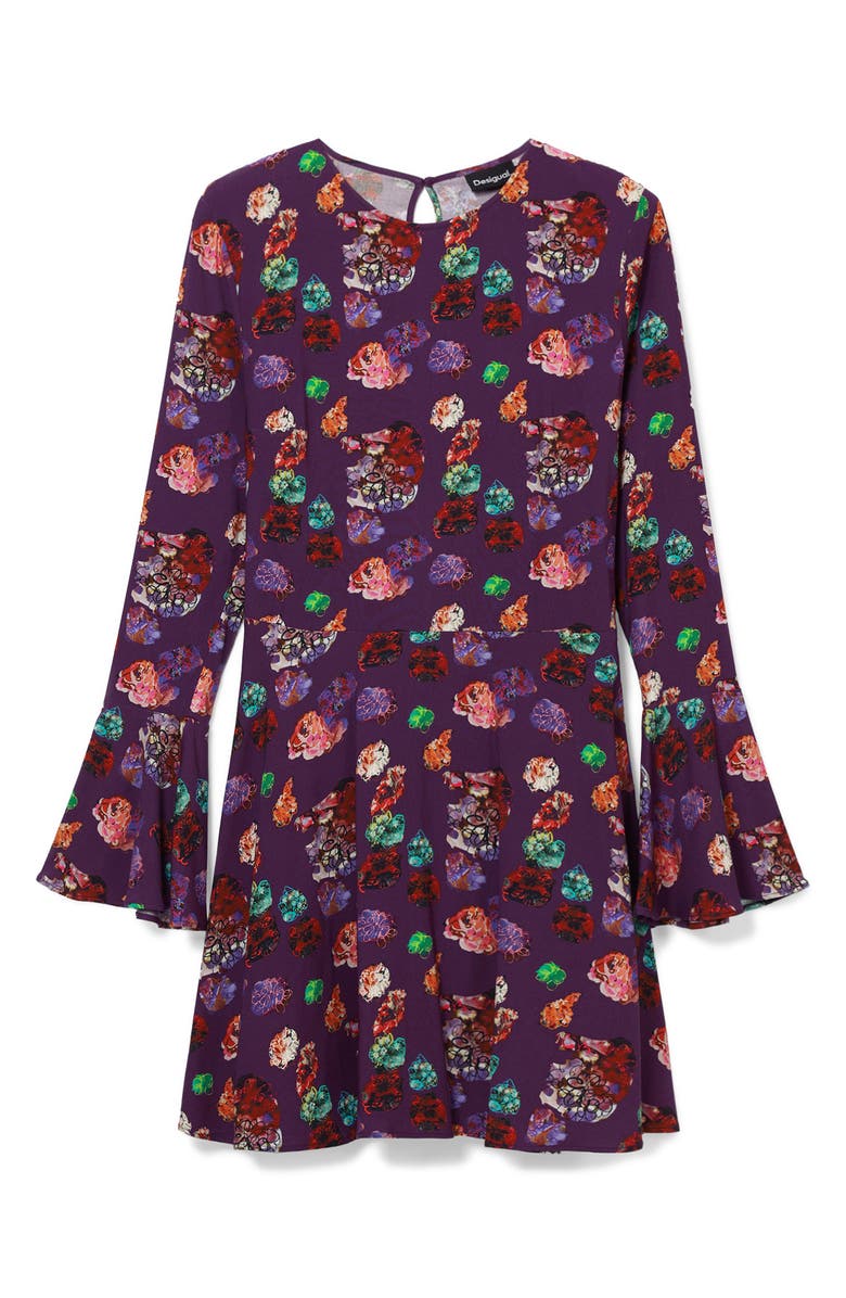Desigual Flower Scribble Long Sleeve Minidress, Alternate, color, 