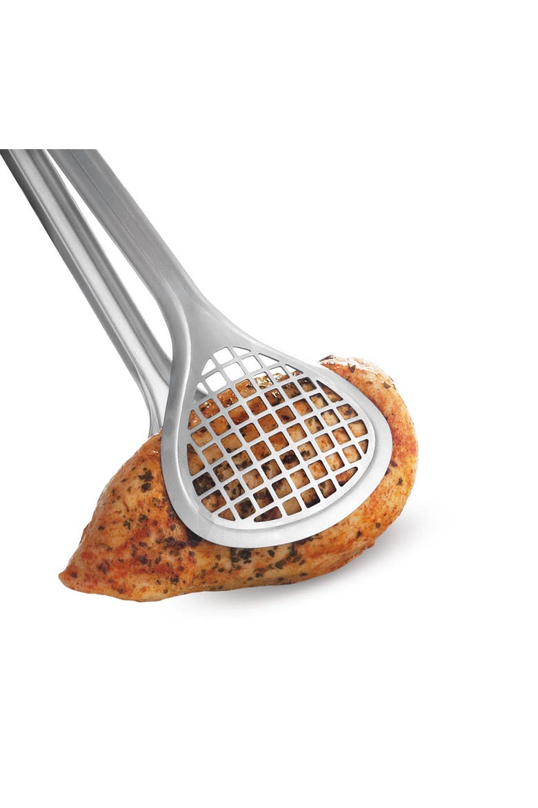 Wide Grill Fry Tongs, Alternate, color, Silver