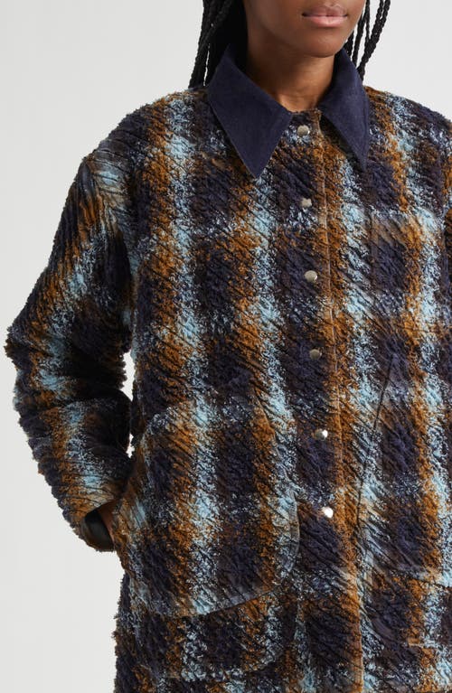 Collina Strada Stable Plaid Textured Jacket In Navy Camel Plaid