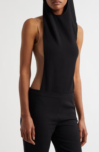 インナー・ルームウェアその他 Courreges SS25 'Illusion' bodysuit (424JBD112PL0159 B099) Courrèges Frame Illusion Inset Hooded Bodysuit | Nordstrom