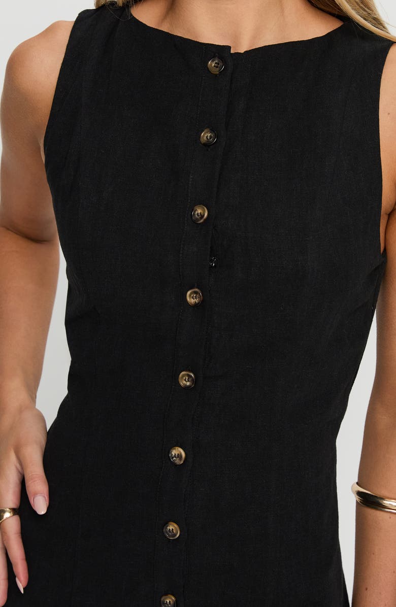 Princess Polly Dollie Button-Up Linen Blend Minidress, Alternate, color, Black