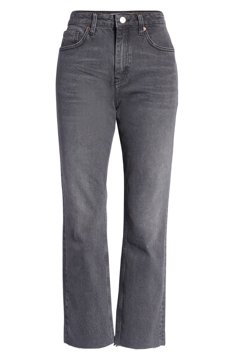 Topshop High Waist Raw Hem Straight Jeans, Alternate, color,