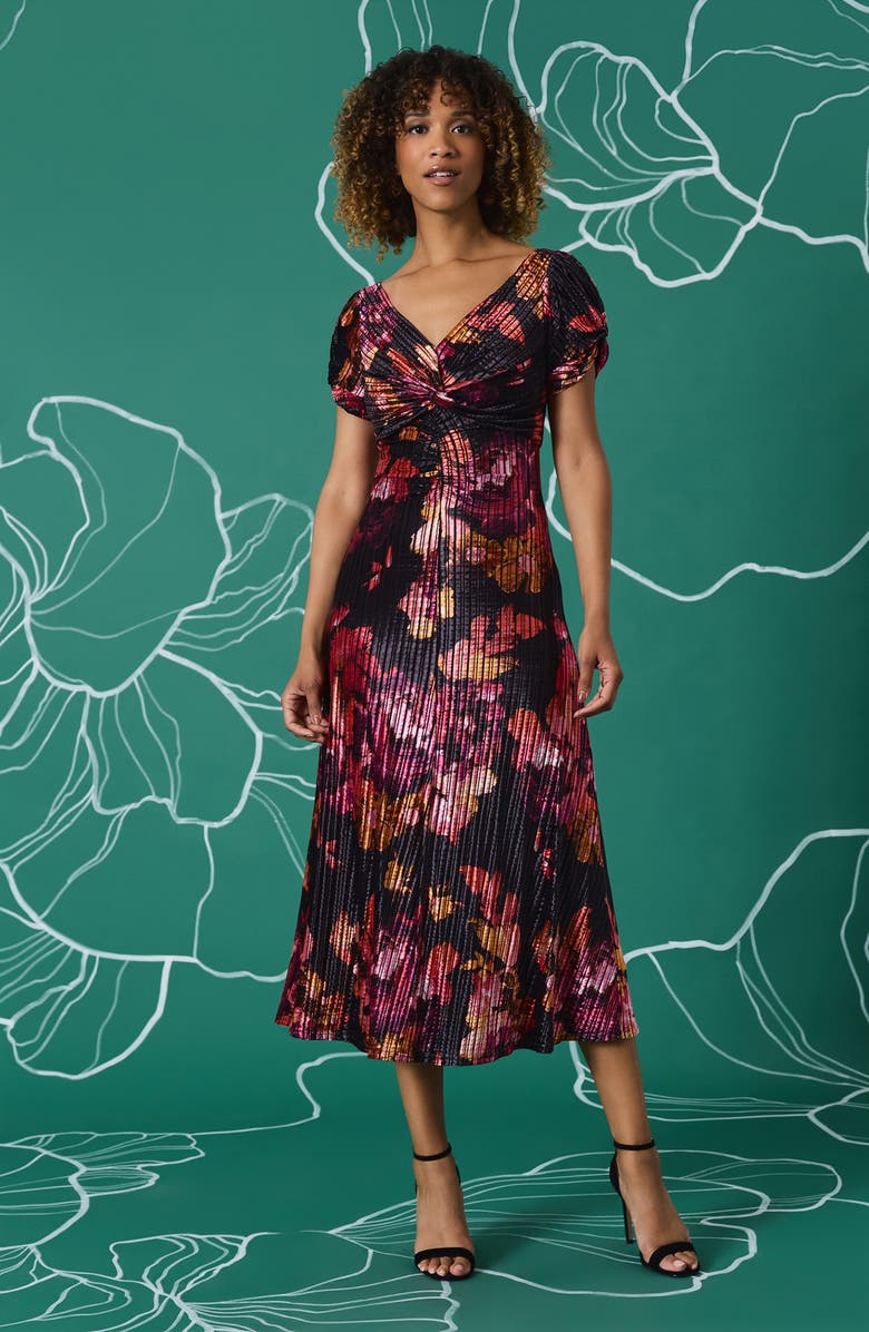 Maggy London Floreal Puff Sleeve Midi Dress, Alternate, color,