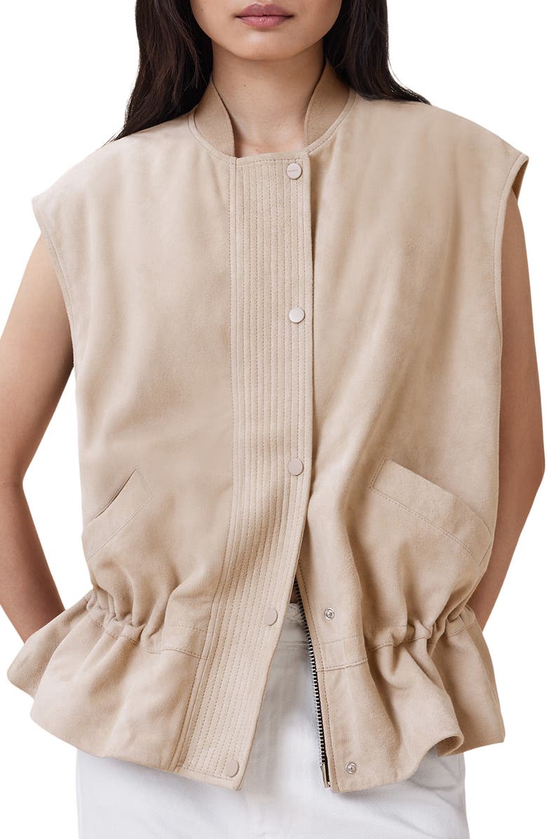 AllSaints Sofi Suede Bomber Vest, Alternate, color, 