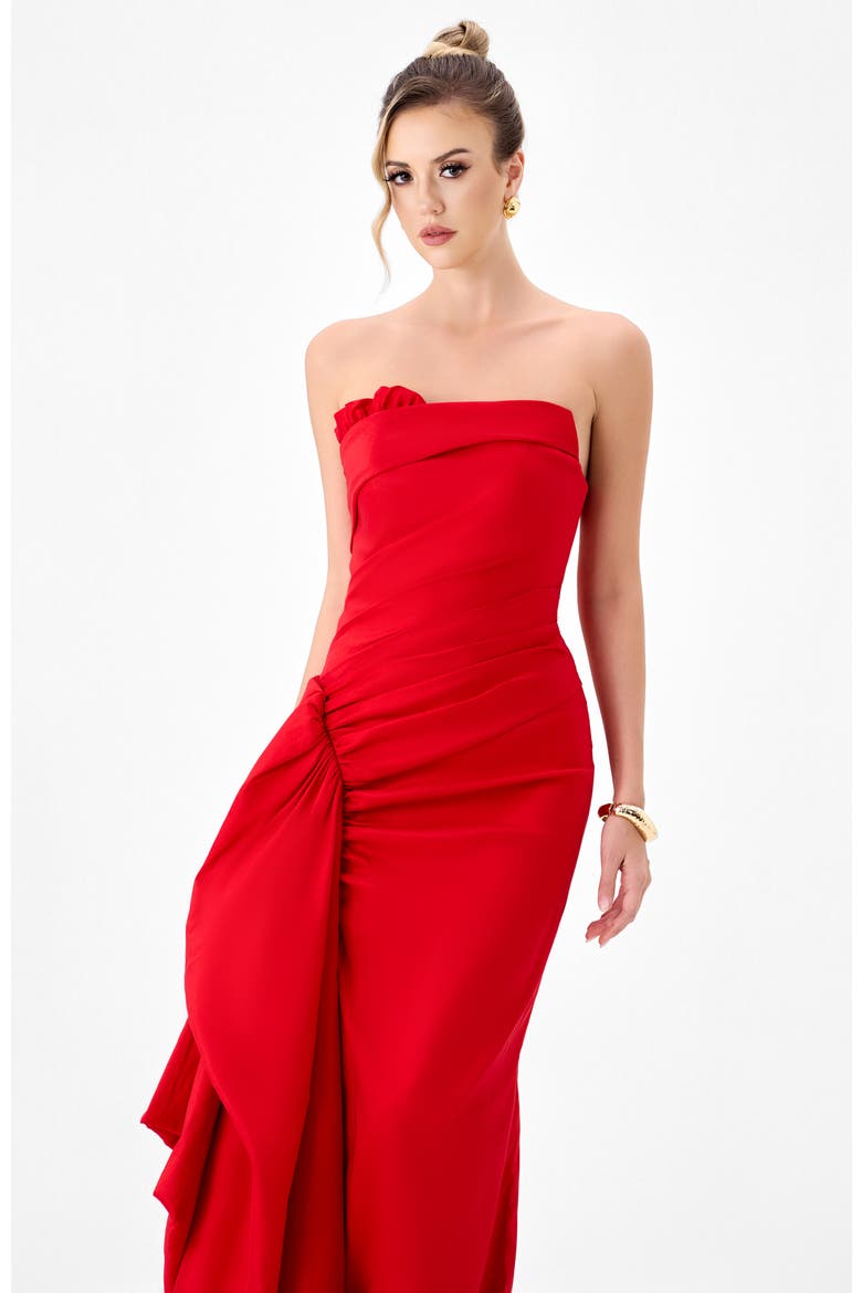 Kerry Pleated Sash Gown, Alternate, color, RED