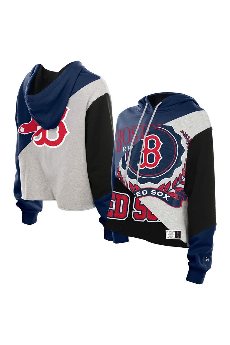 Women's New Era  Boston Red Sox Upcycled Color Block Cropped Boxy Hoodie, Main, color, Navy