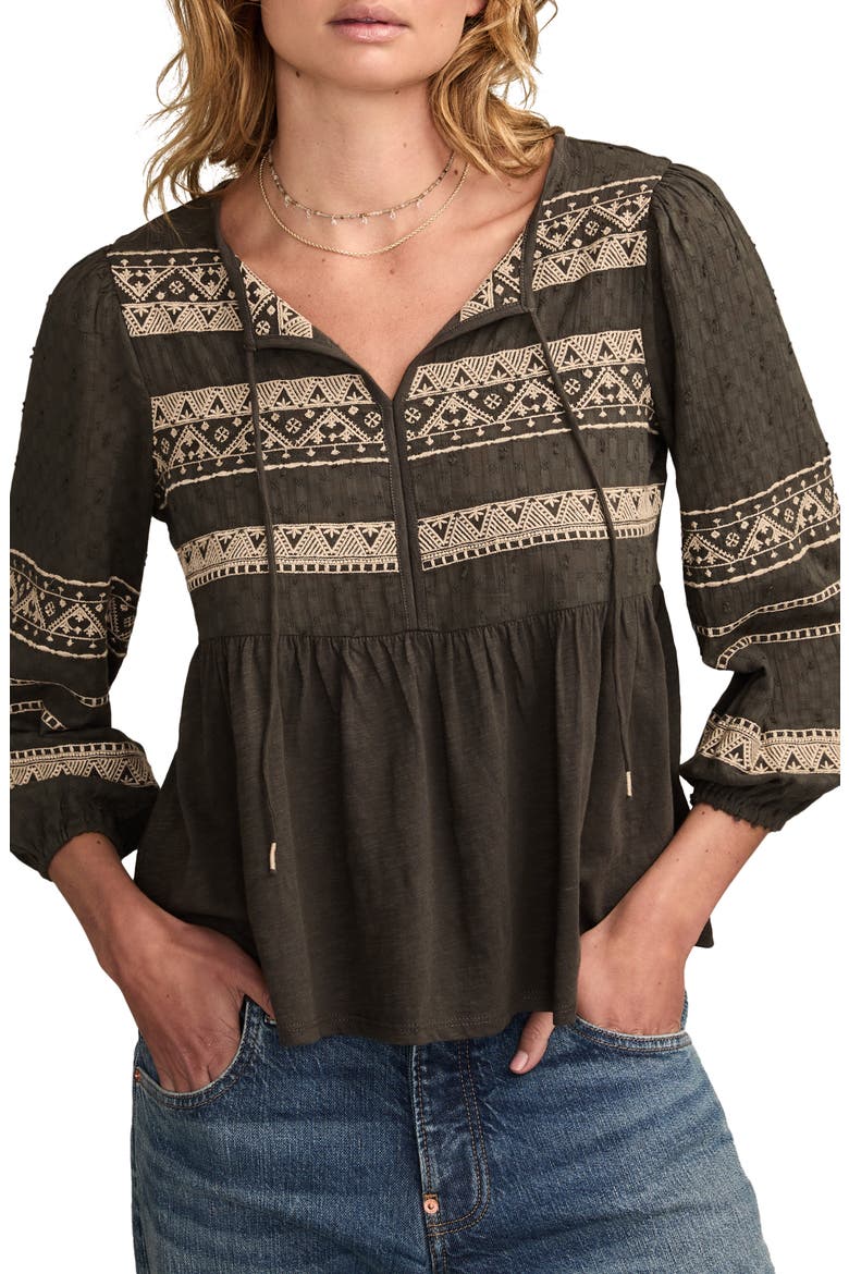Embroidered Peasant Top, Main, color, RAVEN