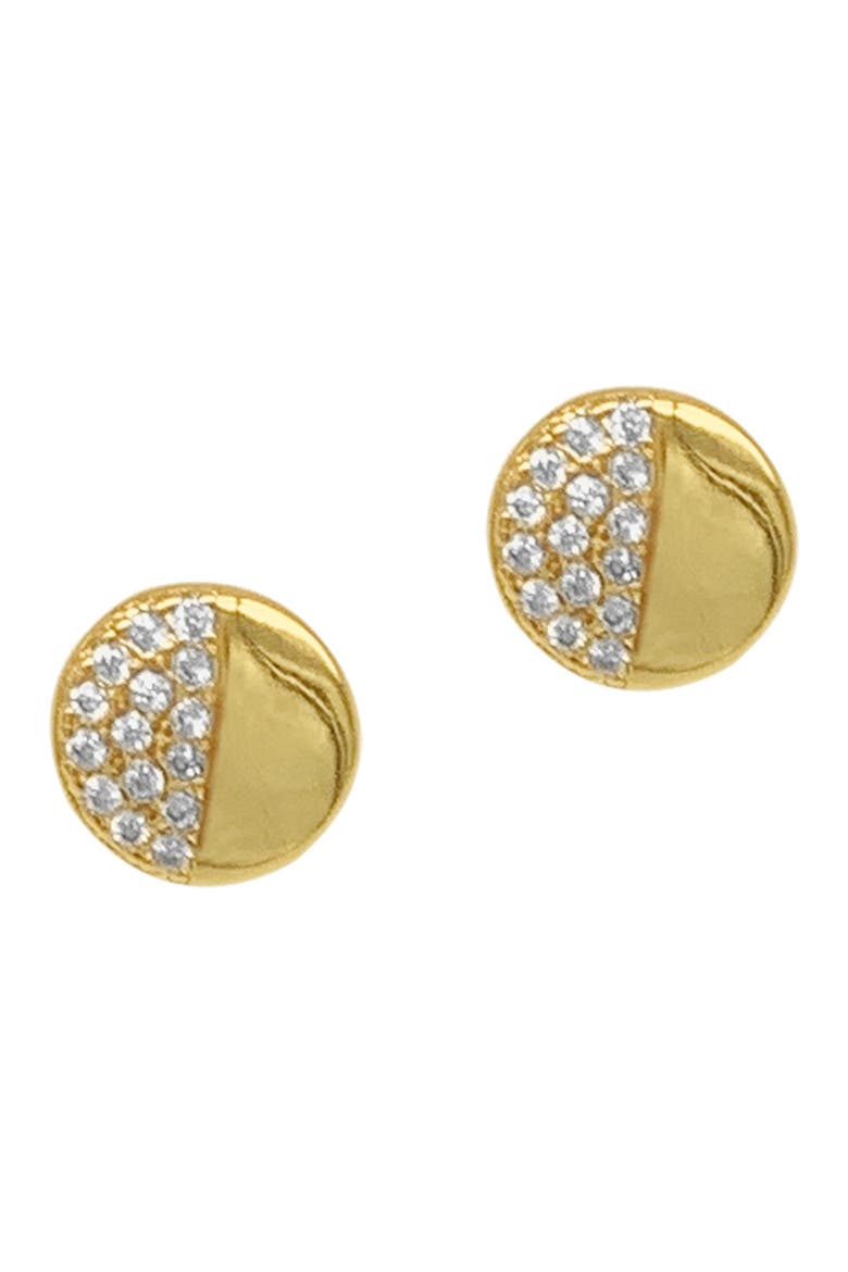 14K Gold Plated Pave Half Disc Stud Earrings, Alternate, color, YELLOW