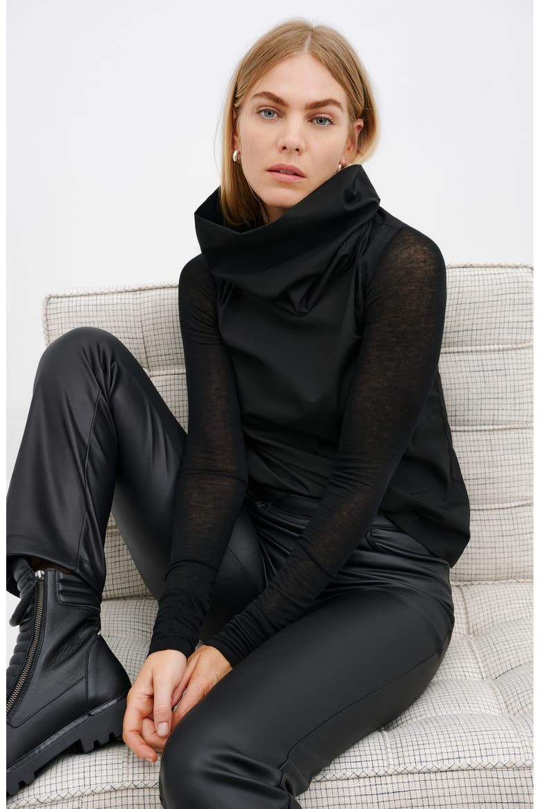 Atlantic Turtleneck Mixed Media Top, Alternate, color, BLACK