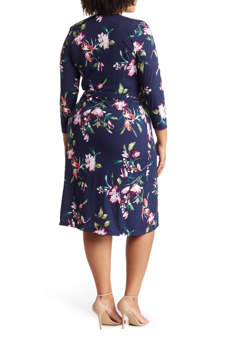 Floral Print V-Neck Jersey Wrap Dress, Alternate, color, NAVY
