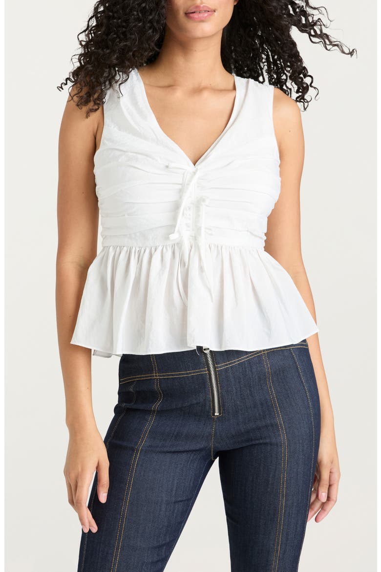Sina Ruched Sleeveless Peplum Top, Main, color, WHITE
