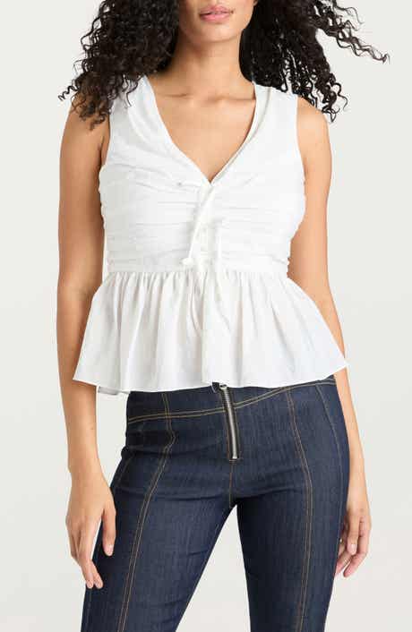 Cinq à Sept Sina Ruched Sleeveless Peplum Top
