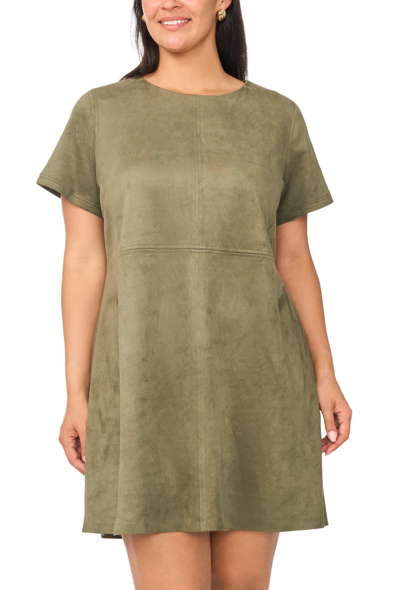 Faux Suede Paneled Shift Minidress, Alternate, color, EMERALD LEAF