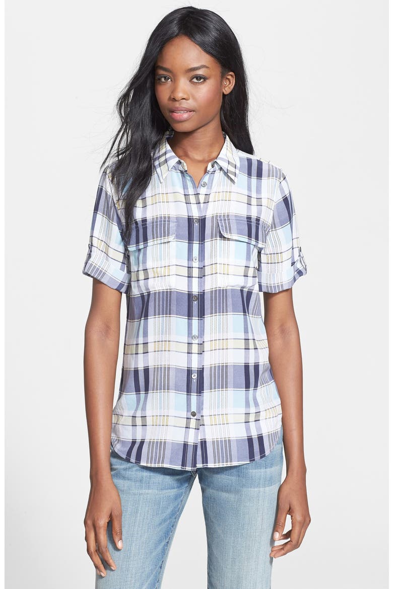 'Slim Signature' Plaid Short Sleeve Shirt, Main, color, DUSTY BLUE