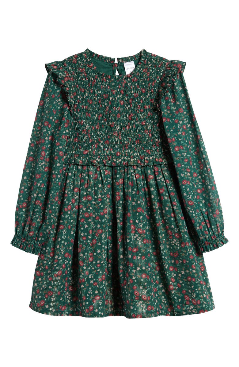 Nordstrom Kids' Floral Metallic Thread Long Sleeve Dress, Main, color, 