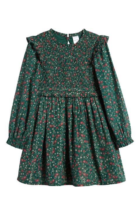 Kids' Floral Metallic Thread Long Sleeve Dress (Toddler, Little Kid & Big Kid)