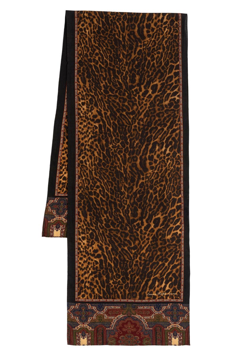 Lauren Ralph Lauren Leopard & Paisley Print Wool Scarf, Alternate, color,