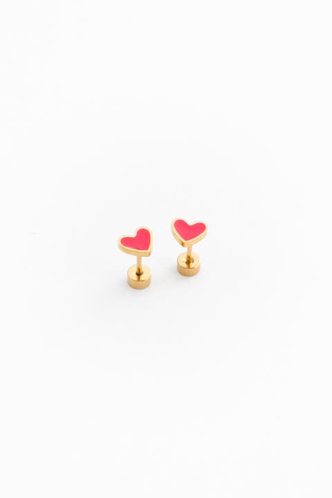 Enamel Heart Stud Earrings
