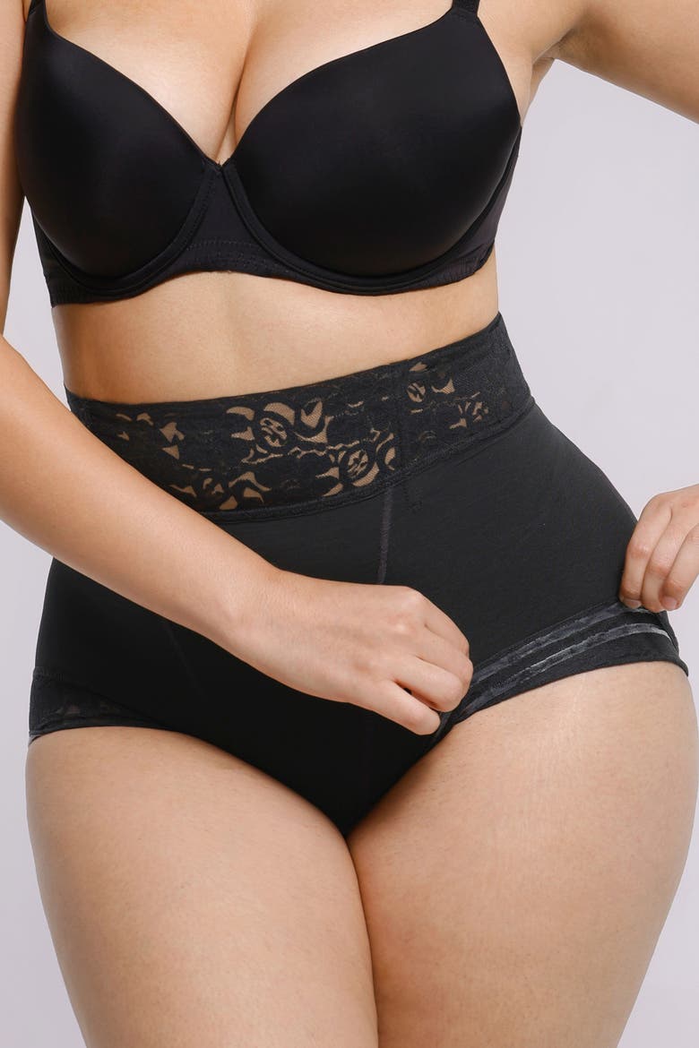 Mid-Rise Lace Shaper Brief, Alternate, color, Black
