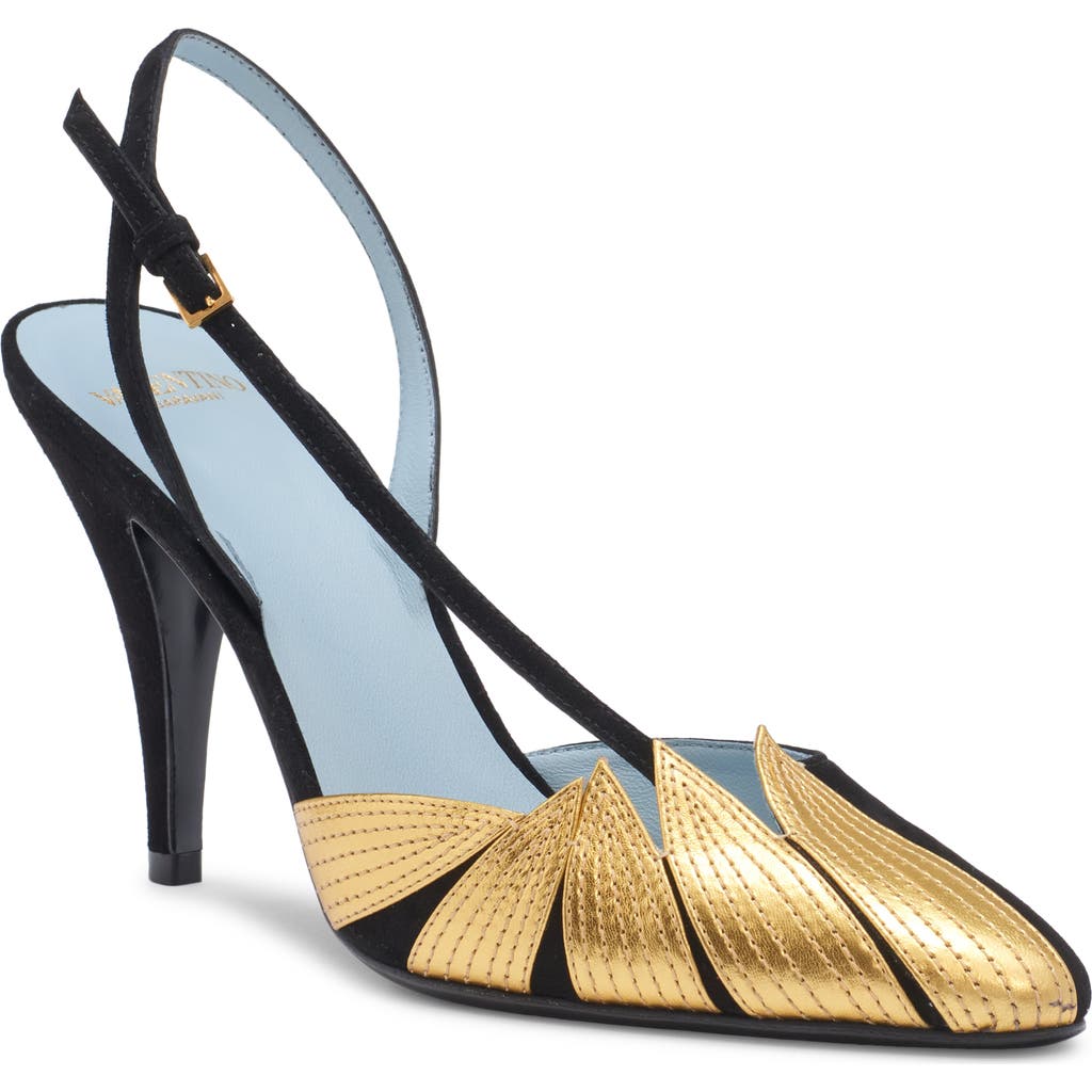 Shop Valentino Garavani Foliage Slingback Pump In Dql Nero/old Gold