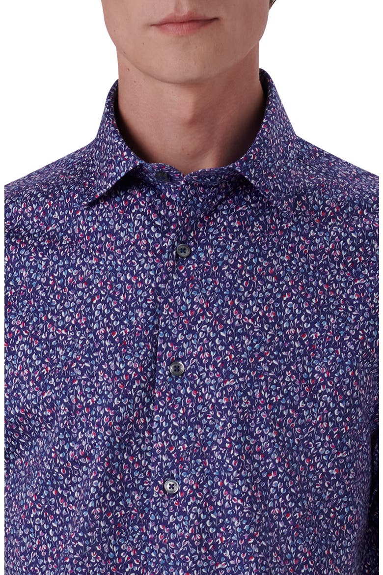 OoohCotton® Floral Short Sleeve Button-Up Shirt, Alternate, color, NAVY