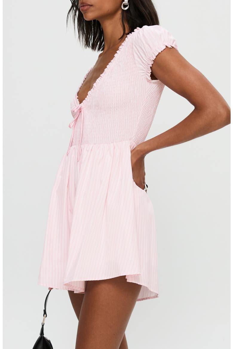 Wescott Stripe Romper, Alternate, color, PINK / WHITE