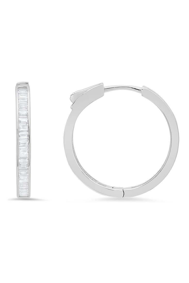 Sterling Silver Cubic Zirconia Huggie Hoop Earrings, Main, color, SILVER