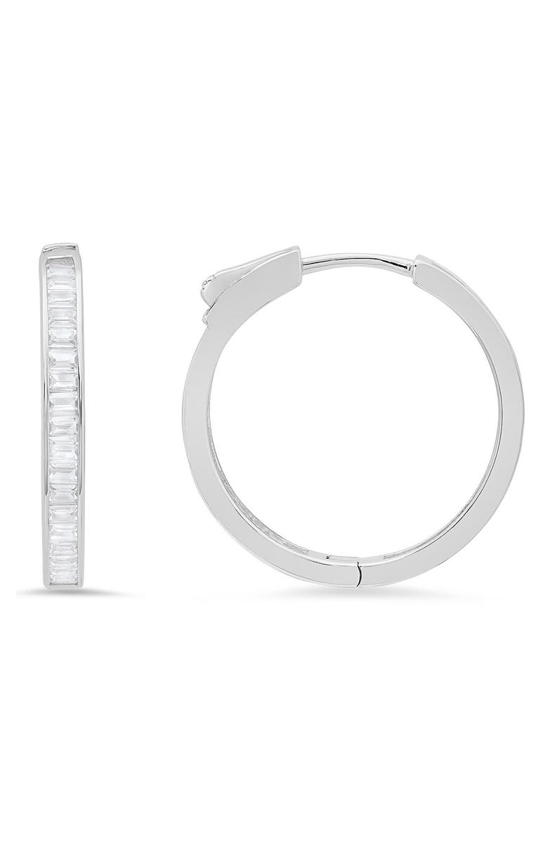 Queen Jewels Sterling Silver Cubic Zirconia Huggie Hoop Earrings, Main, color, Silver