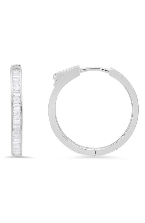 Sterling Silver Cubic Zirconia Huggie Hoop Earrings