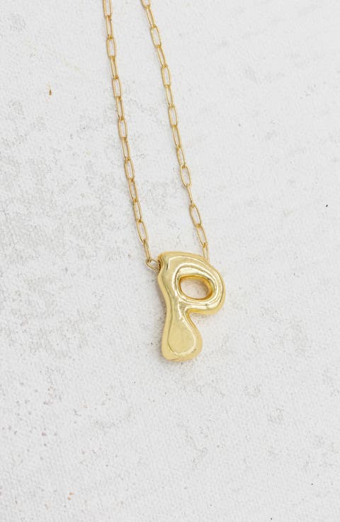 Small Paperclip Necklace with Gold Letter Charm