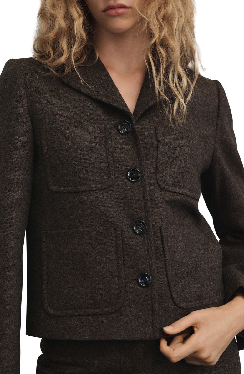 MANGO Speckled Crop Wool Blend Jacket, Main, color, Brown