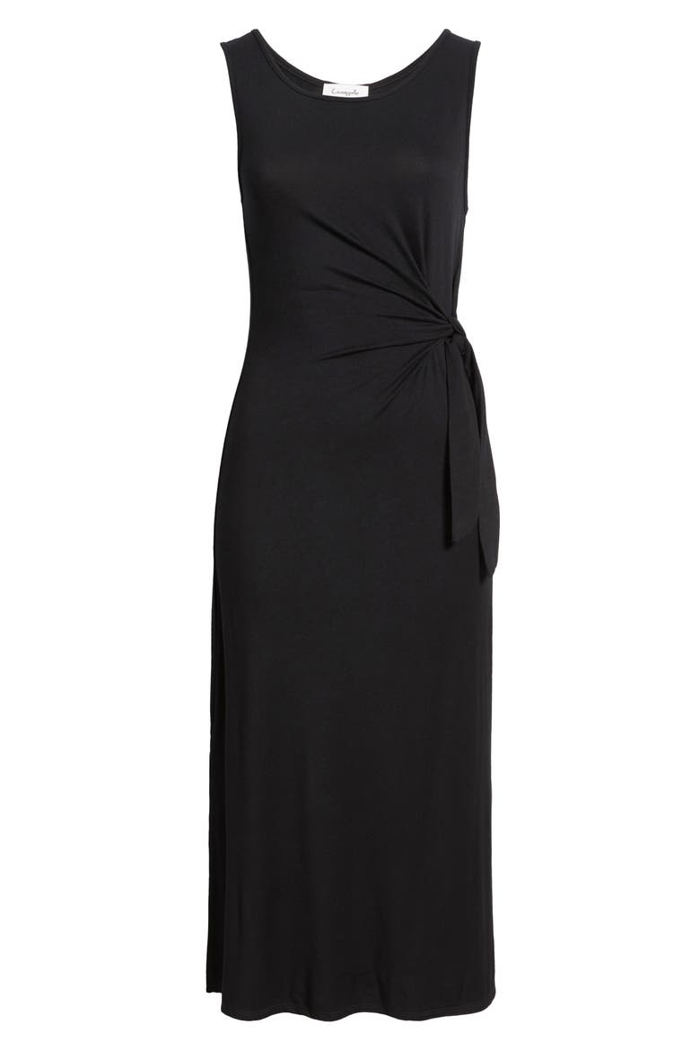 Side Tie Sleeveless Midi Dress, Alternate, color, BLACK