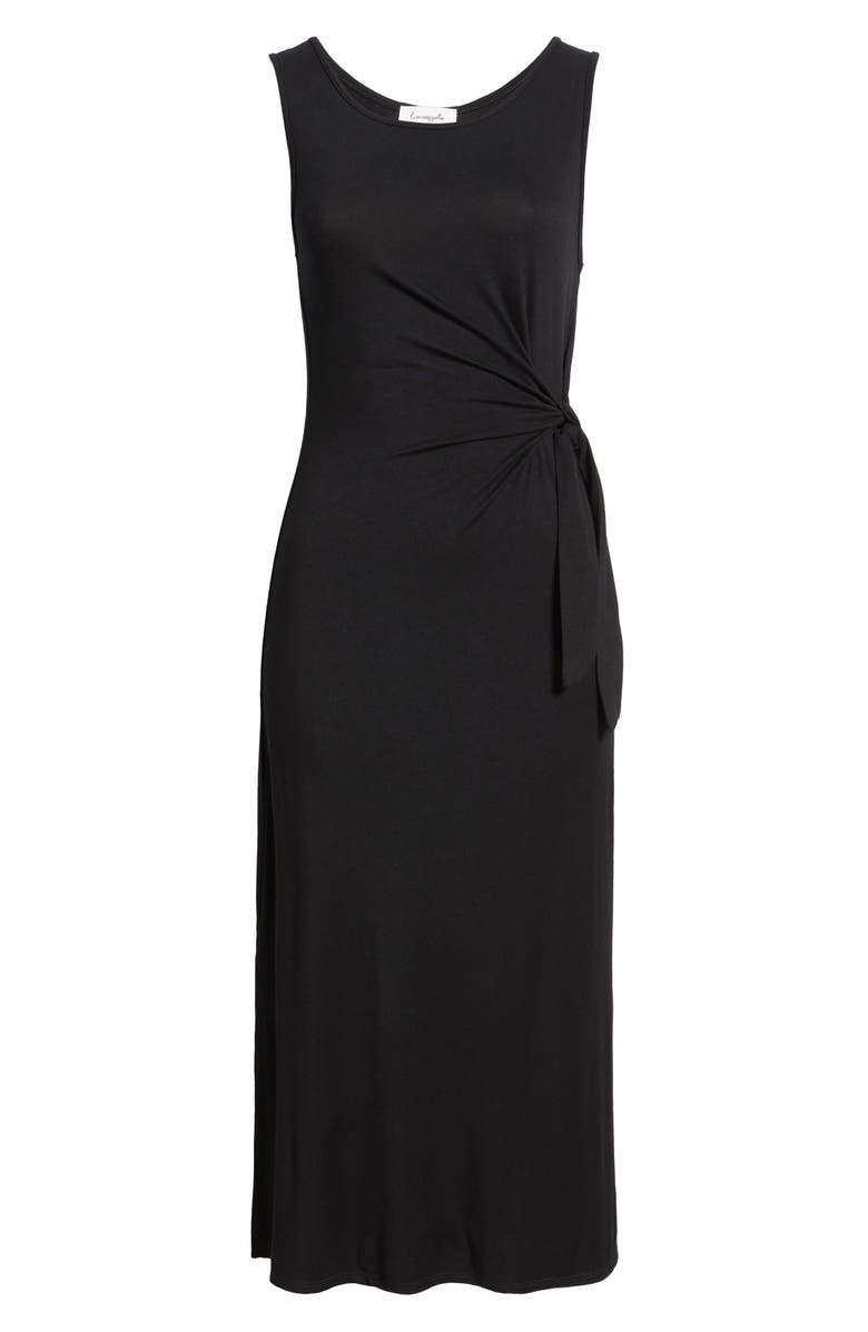 Loveappella Side Tie Sleeveless Midi Dress, Alternate, color, Black