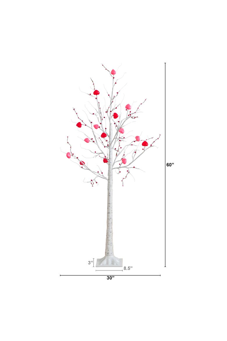 5-ft Pre-Lit Artificial Valentine's Day Twig Tree with 72 Heart Shaped LED Lights and Red Berries, Alternate, color, White