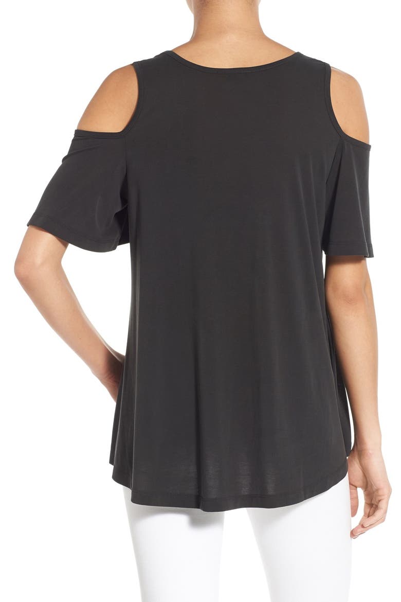Cold Shoulder Flutter Sleeve Top, Alternate, color, BLACK