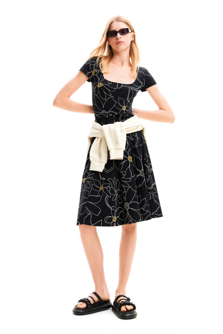 Arty Floral Dress, Alternate, color, BLACK